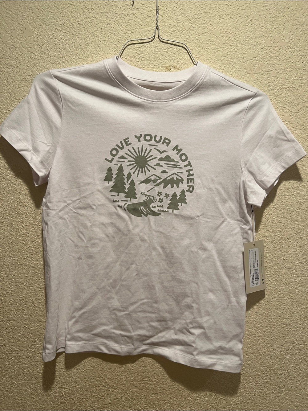 Pact White Short Sleeve Tee with Sage Green Nature Graphic